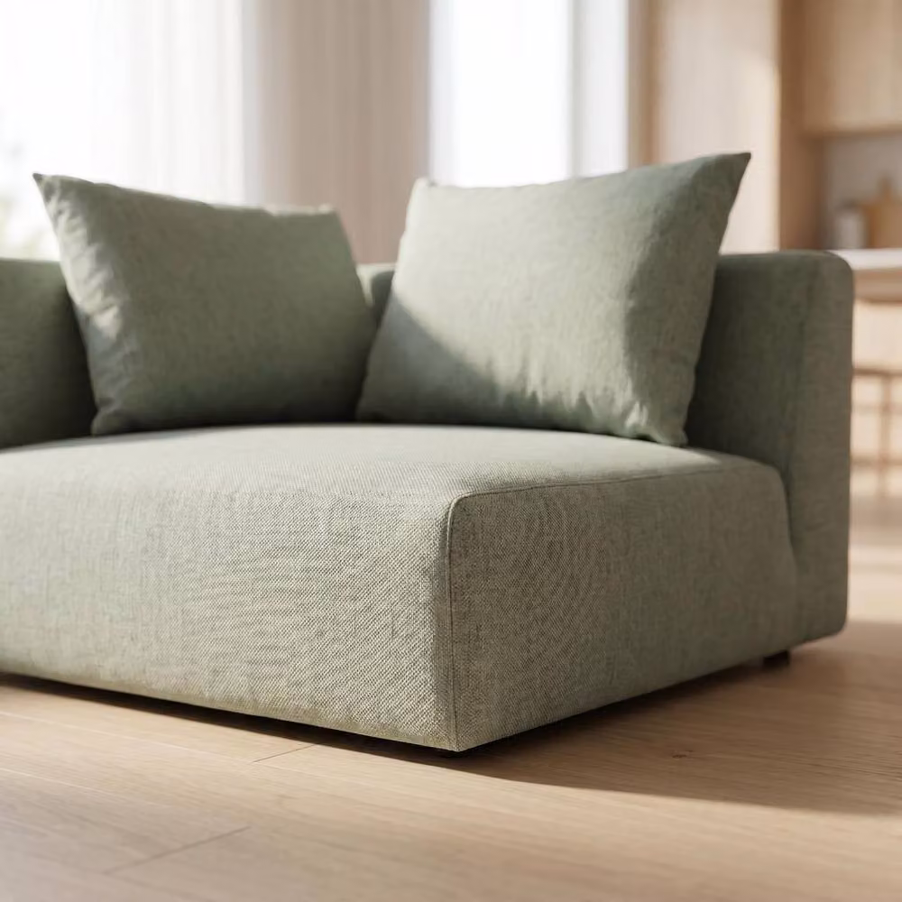 Abakus Direct Tokyo Corner Seat in Basket Weave Fabric with Deep Seat and Natural Bamboo Frame in Green or Beige – 2