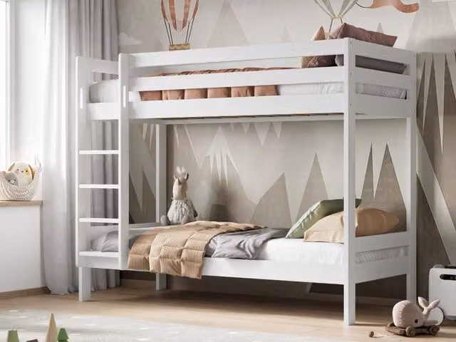 Noomi Nora Solid Wood Bunk Bed in White, W/D/H: 90 x 200 cm – 1