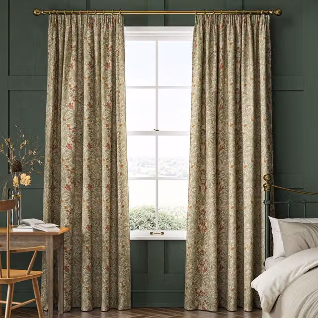 William Morris Woodland Weeds Made To Measure Blackout Cotton Curtains in Green Floral Design