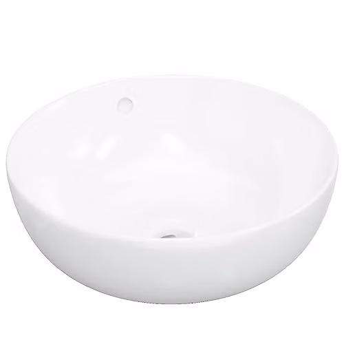 vidaXL White Ceramic Round Countertop Wash Basin with Overflow, W: 44 cm, D: 17 cm