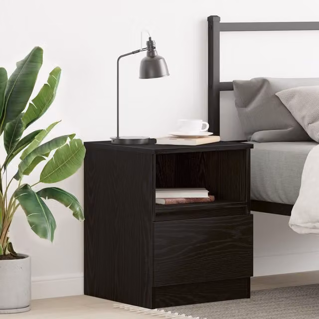 Berkfield Home Black Oak Nightstand in Black MDF, W/D/H: 39.9 x 39.9 x 50.0 cm
