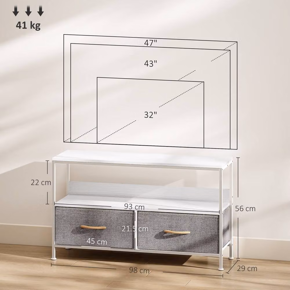 Wyld Haus Avavale TV Stand in White and Grey with 2 Foldable Fabric Drawers, W: 98 cm, D: 29 cm, H: 56 cm – 3
