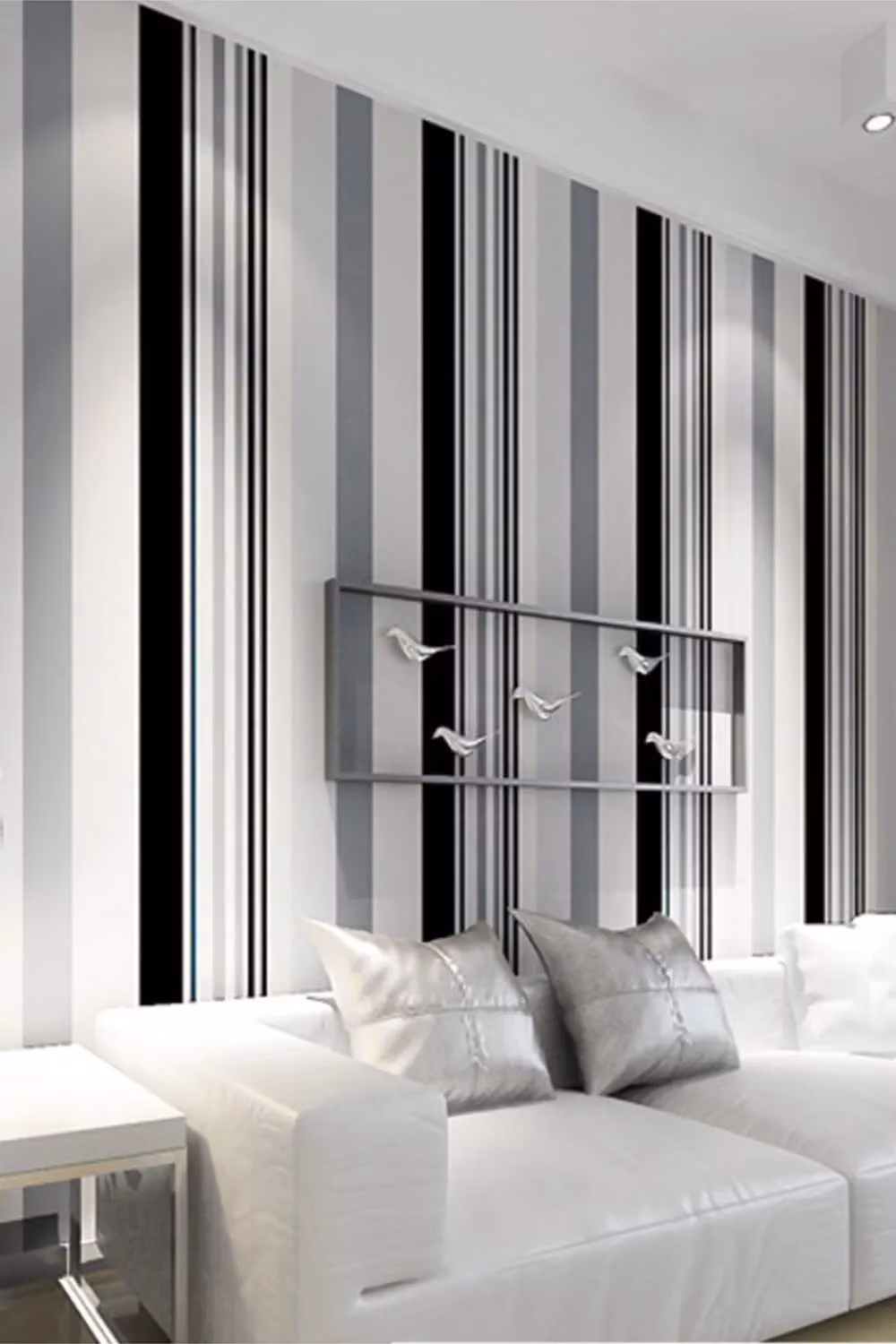 Living and Home Modern Striped Nonwoven Wallpaper Roll in Grey, Black and White, W/H: 53 cm x 9.5 m – 2