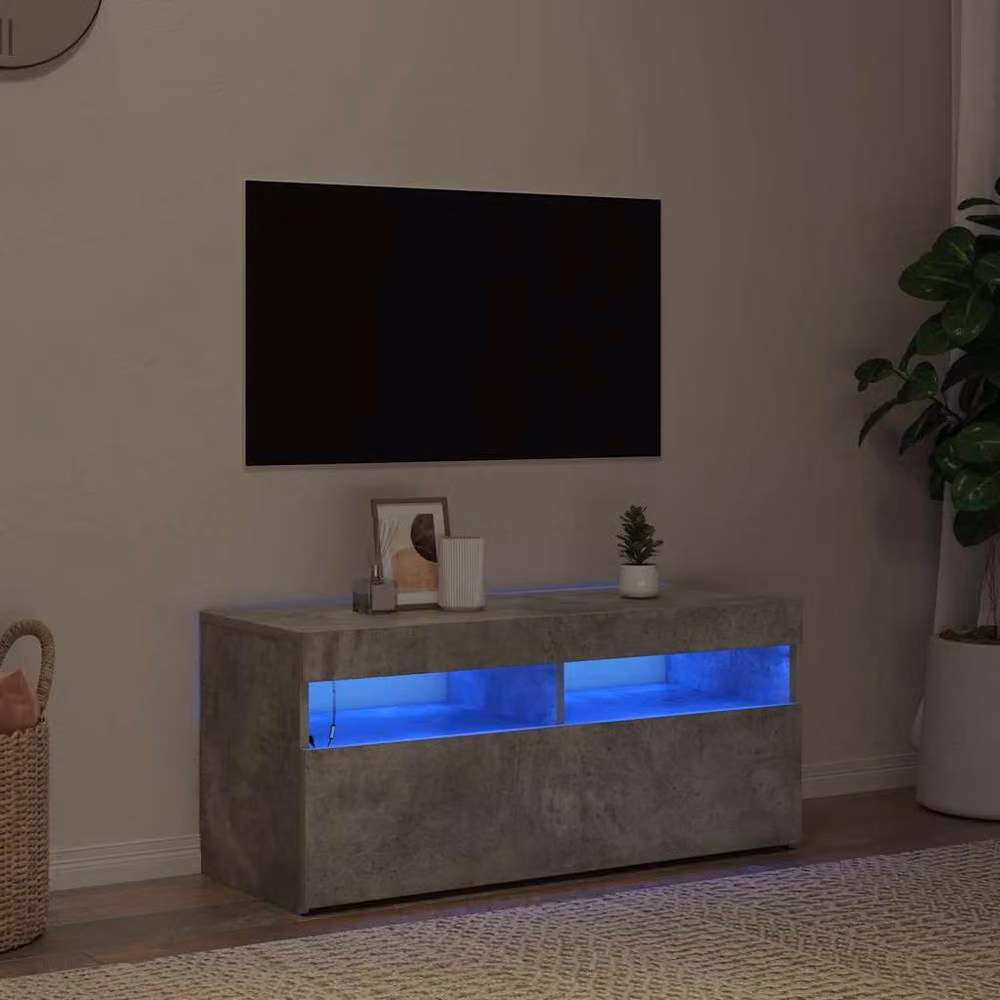 Berkfield Home Modern TV Cabinet with LED Lights in Concrete Grey, W/D/H: 90 x 35 x 40 cm – 2