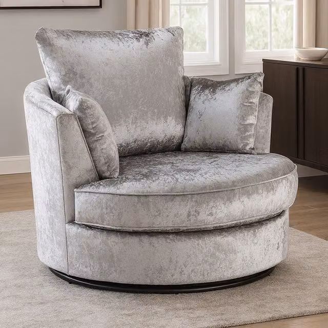 Furnishings For Less UK Crystal Crushed Velvet 360 Degree Swivel Single Seater Chair in Silver