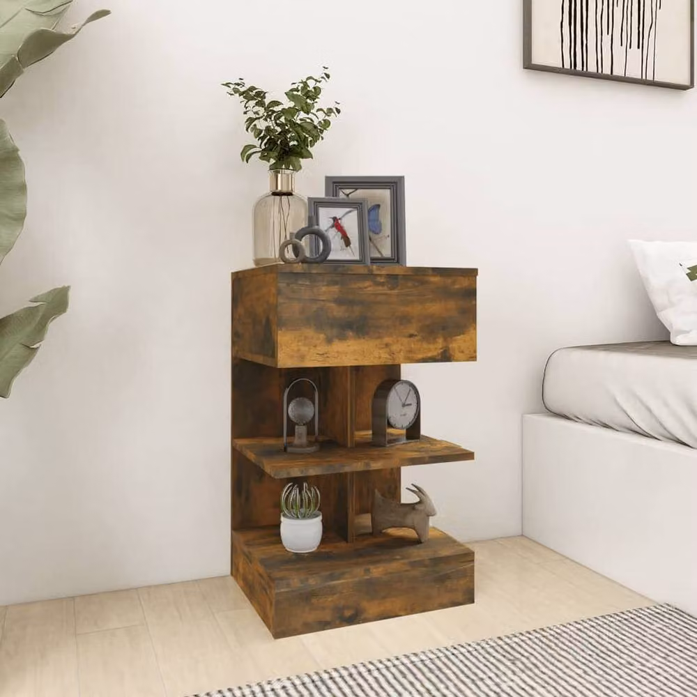Berkfield Home Set of 2 Decorative Bedside Cabinets in Smoked Oak Brown, W/D/H: 40 x 35 x 65 cm – 2