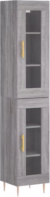 Berkfield Home Modern Grey Highboard with Glass Doors and Internal Shelves, W/D/H: 34.5 x 34.0 x 180.0 cm