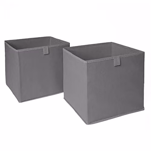 OHS Set of 2 Fabric Storage Boxes with Handles, Grey, W/D/H: 27 x 27 x 27 cm – 1