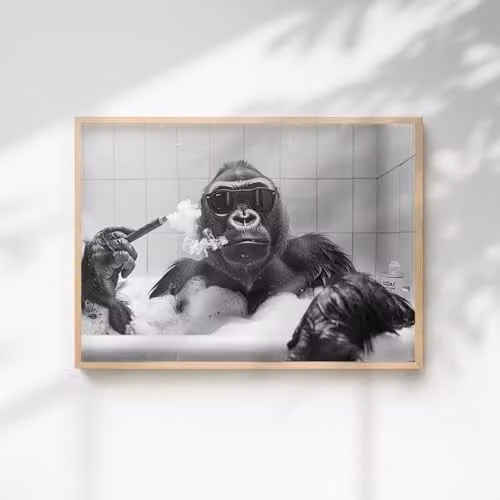 60 Second Makeover Gorilla Smoking A Cigar In The Bath Quirky Animal Print Paper Poster, A4