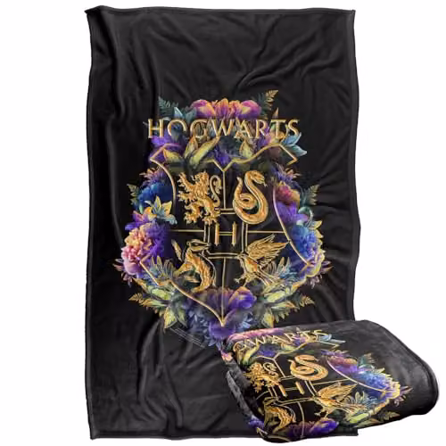 LOGOVISION Harry Potter Hogwarts Floral Foliage Crest Super Soft Fleece Throw Blanket, Multicolour – 1