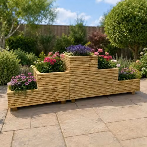 Cutncraft Designs 3-Tiered Wooden Raised Bed Planter, Brown, W/D/H: 145 x 48 x 35 cm – 2