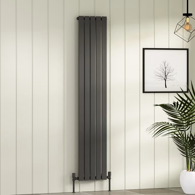 Aurexa Anthracite Steel Vertical Designer Radiator, H: 180 cm, W: 34 cm