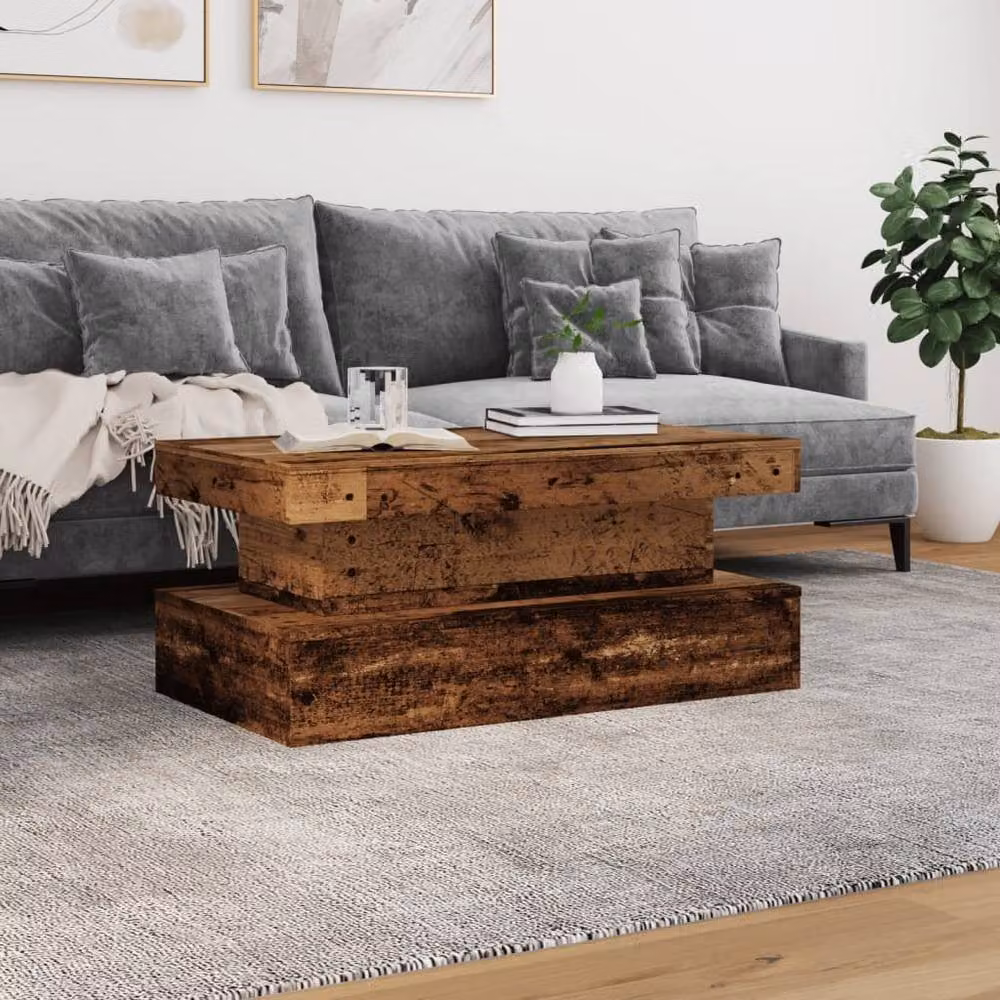 Berkfield Home Modern Coffee Table with LED Lights in Brown, W: 90 cm, D: 50 cm, H: 40 cm – 4