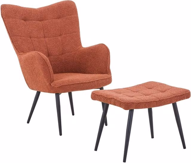Shankar Paris Boucle Armchair and Matching Footstool in Copper