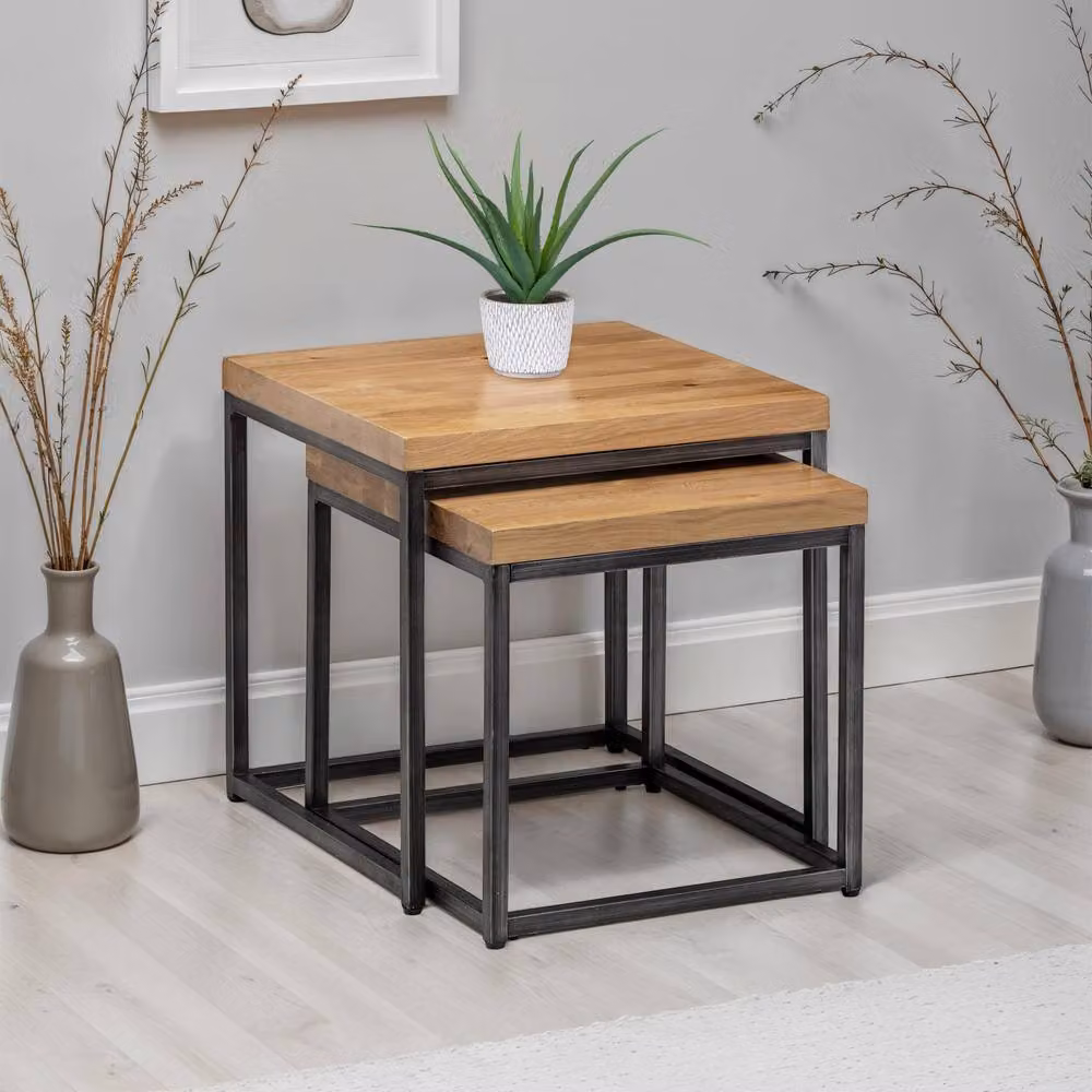 Cheshire Lomond Nesting Lamp Tables in Oak and Gunmetal – 3