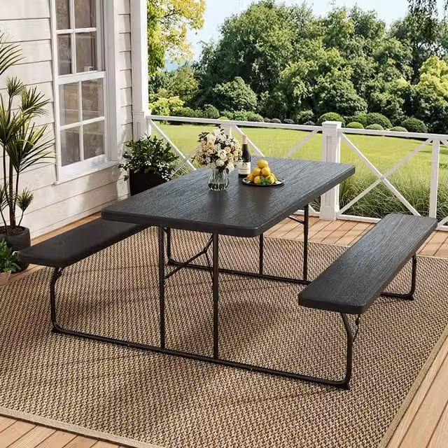 Lifeideas Modern Rectangular Folding Garden Table and Bench Set in Anthracite Grey