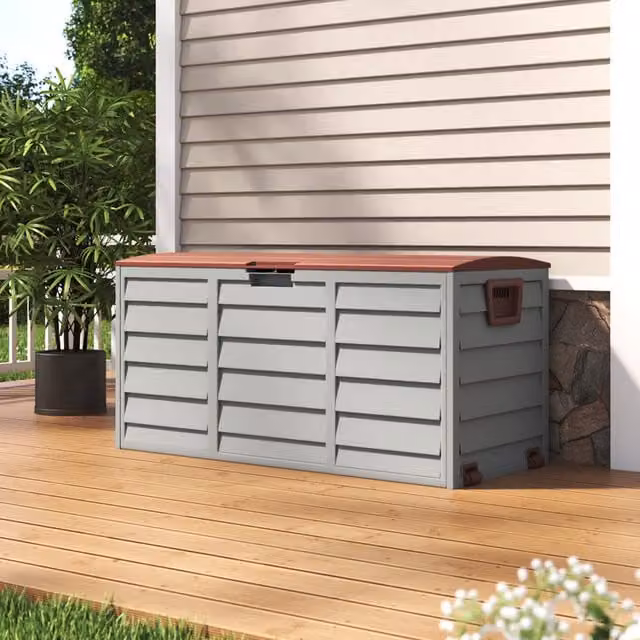 Livingandhome Brown Plastic Outdoor Lockable Garden Storage Box with Lid