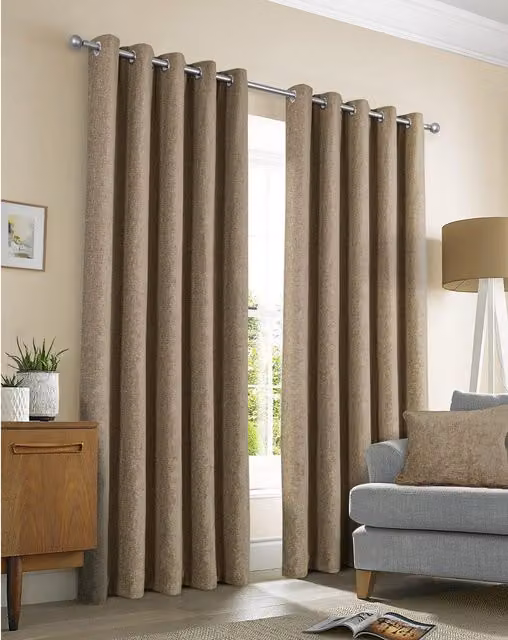 Sundour Amberley Thermal Interlined Chenille Eyelet Curtains, Brown and Beige, W: 229 cm x H: 229 cm (Pair)