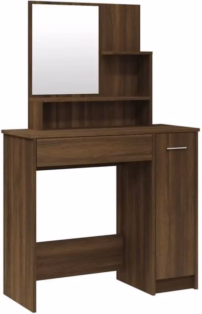 Berkfield Home Classic Dressing Table with Mirror in Brown Oak, W/D/H: 86.5 x 35 x 136 cm – 1