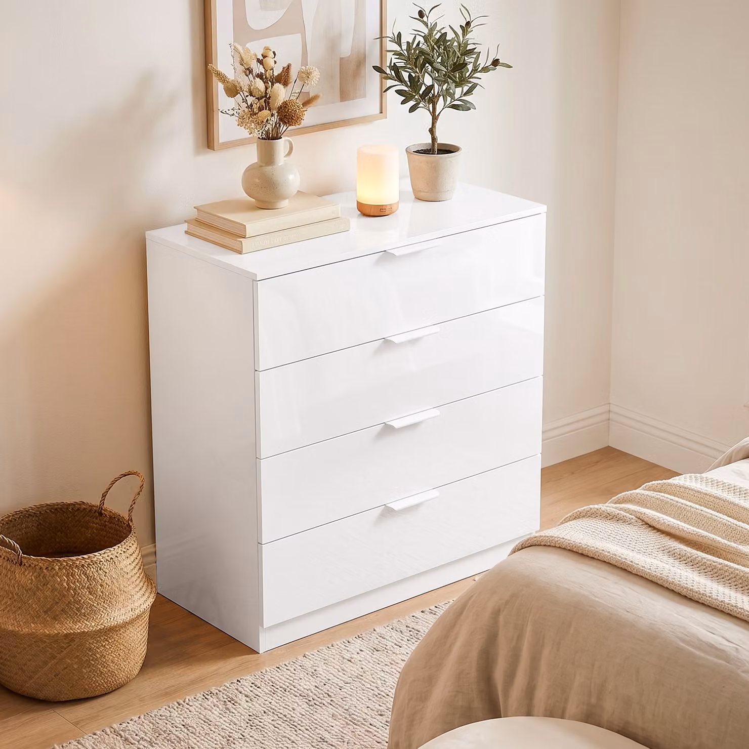 HOMCOM High Gloss 4-Drawer Chest of Drawers, Modern White Bedroom Storage Unit – 2