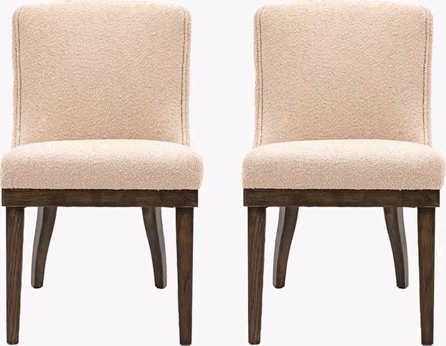 Perch & Parrow Set of 2 Modern Upholstered Bouclé Dining Chairs in Taupe, Green and Beige