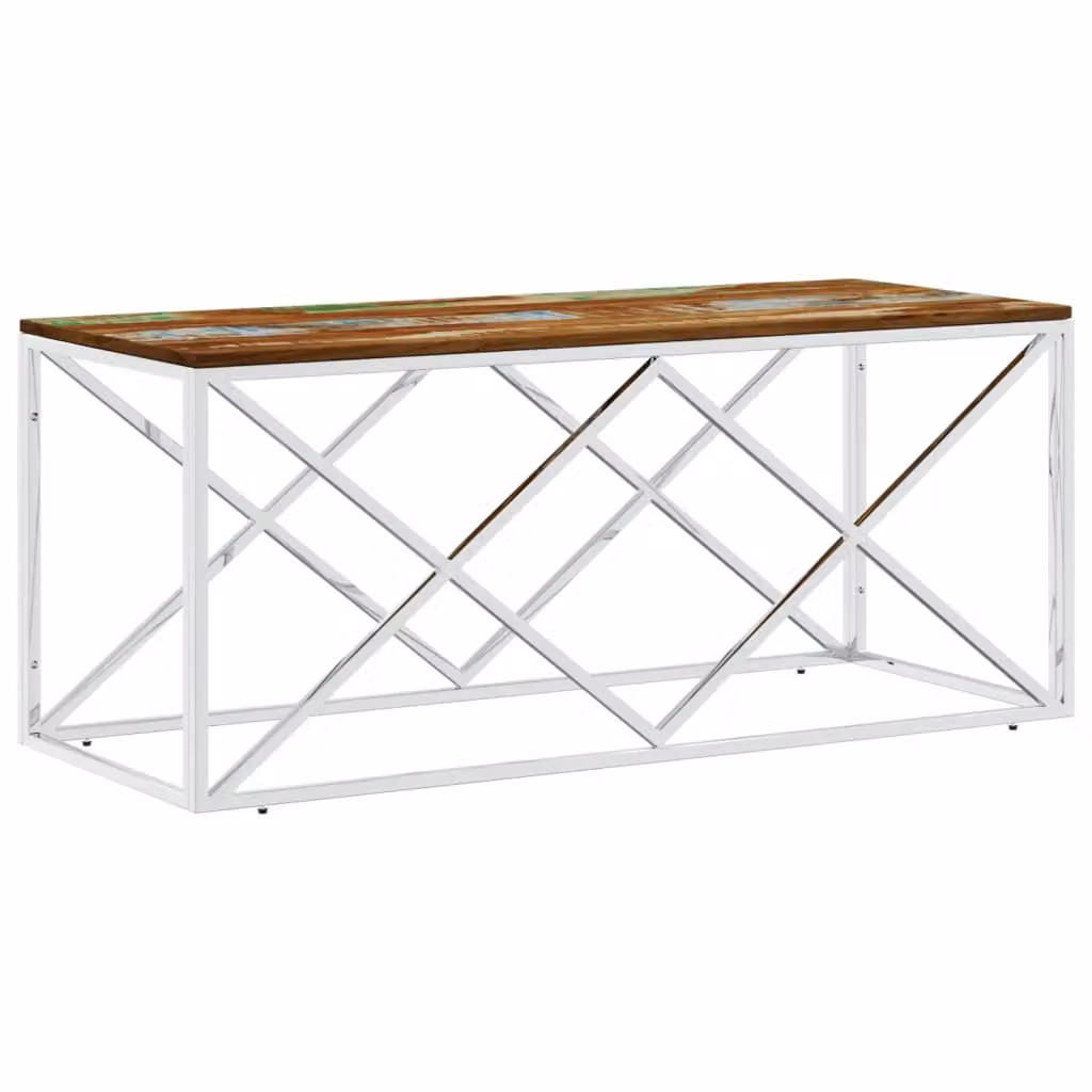 Berkfield Home Industrial Rectangular Coffee Table in Multicolour Reclaimed Wood and Metal with X-Frame Design – 2