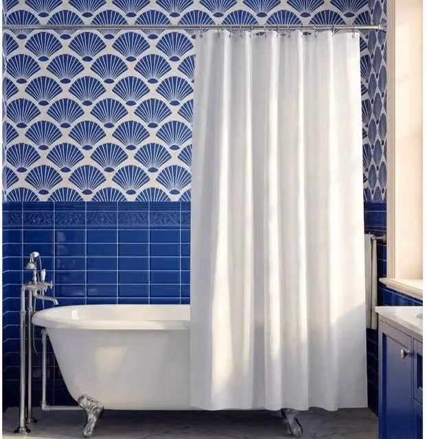 NESTLUNE White Polyester Textile Shower Curtain with Weighted Hem and Antibacterial Protection, W/H: 180 x 180 cm – 1