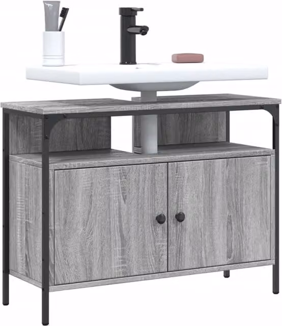 Berkfield Home Grey Sonoma Wall Mounted Bathroom Sink Cabinet W: 80 cm, D: 30 cm, H: 60 cm
