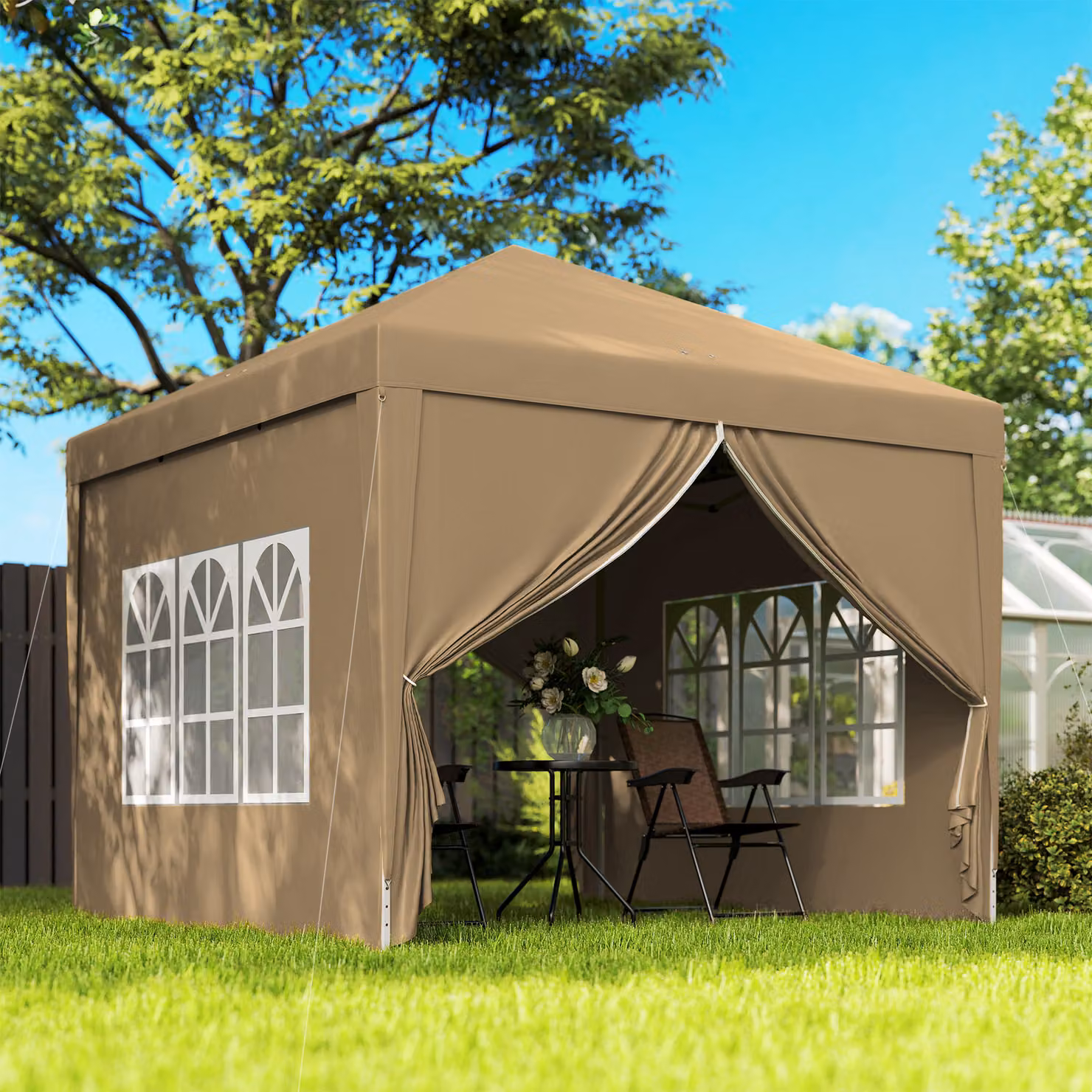 Outsunny Pop Up Gazebo with Sides in Beige – 2