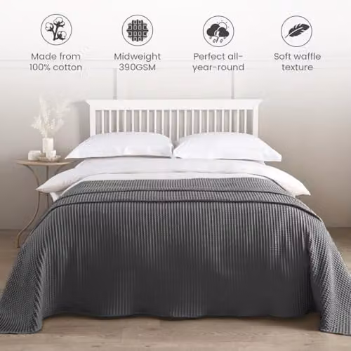 Allure Bath Fashions Luxury Waffle Cotton Blanket in Grey, W/D/H: 250 x 260 cm – 2