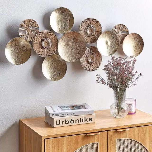 Wyld and Coco Gold Abstract Geometric Metal Wall Art, W: 98 cm, H: 45 cm – 1