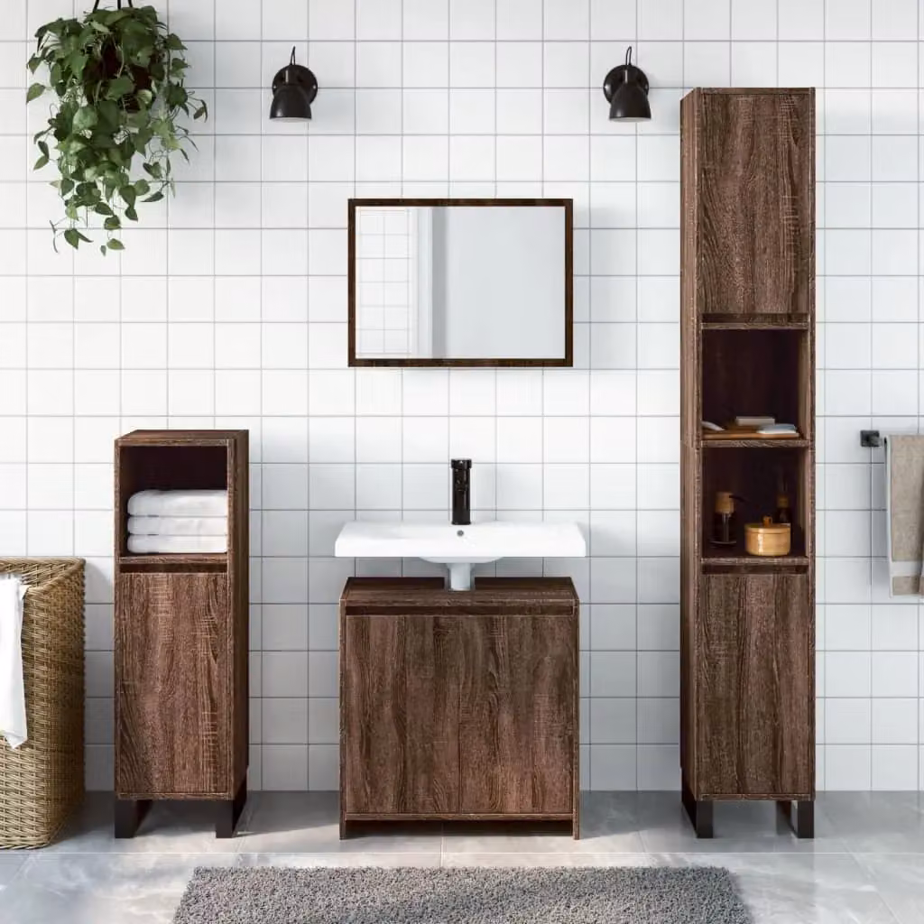 Berkfield Home 2 Piece Modern Bathroom Furniture Set in Brown Oak – 3