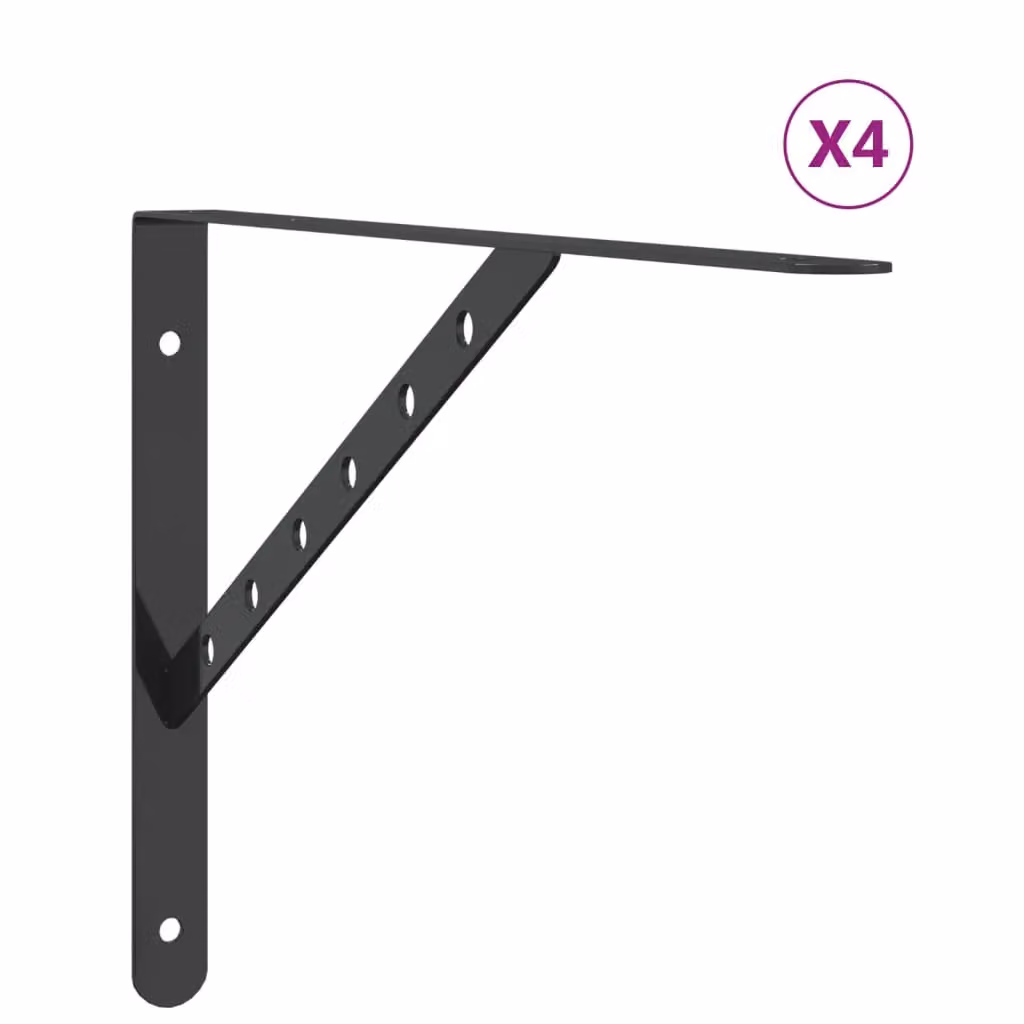Berkfield Home Black Stainless Steel Wall Mounted Shelf Brackets, 4 Pack, W: 40 cm, D: 25 cm, H: 2.5 cm – 2