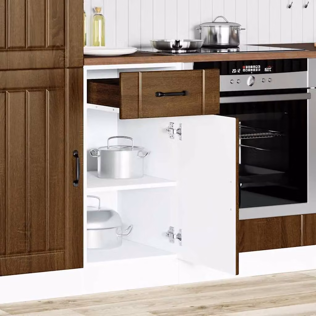 Berkfield Home Lucca Brown Oak Kitchen Sink Base Cabinet with Hinged Doors and Internal Shelves – 1
