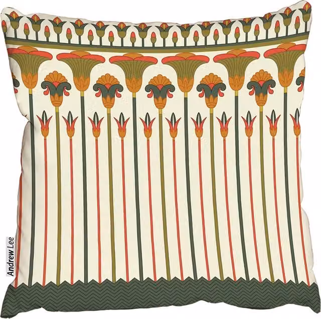 Andrew Lee Egyptian Ornament Square Cushion in Brown and Beige, W: 60 cm, H: 60 cm