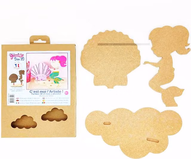 Gomille 3D Mermaid and Shell Set in Brown Wood