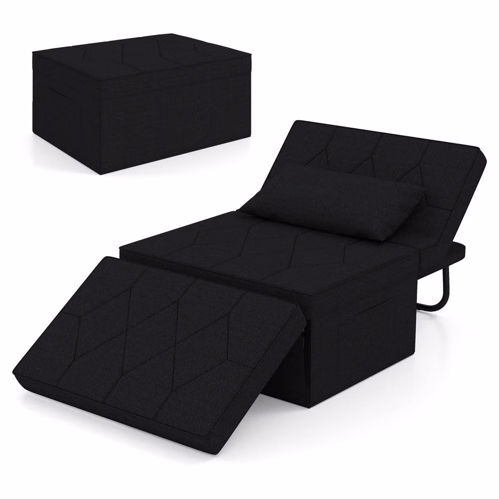 Gymax Convertible Folding Sofa Bed Ottoman Recliner in Black – 9