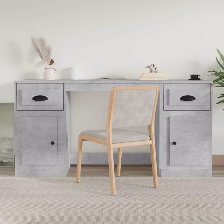 Berkfield Home Modern Desk with Office Cabinet in Concrete Grey Engineered Wood