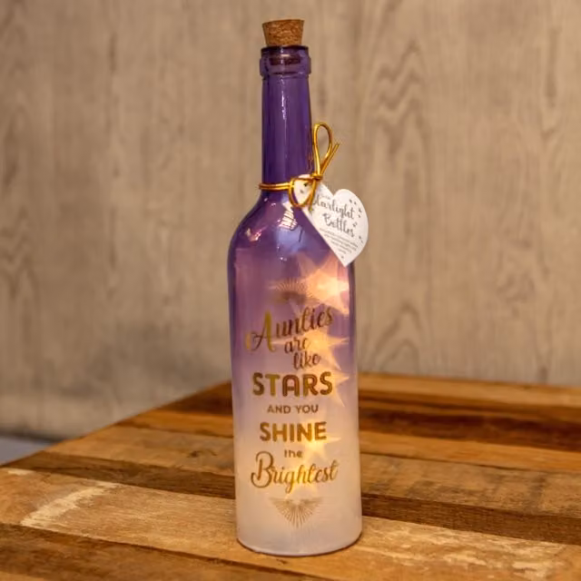 Boxer Gifts Auntie Are Like Stars Luxe Starlight Glass Bottle in Purple and Gold