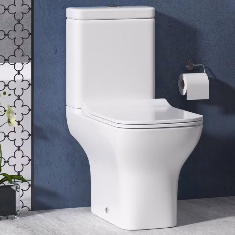 Royal Bathrooms Qubix Square Rimless Close Coupled Toilet with Slim Soft Close Seat and Cistern in White