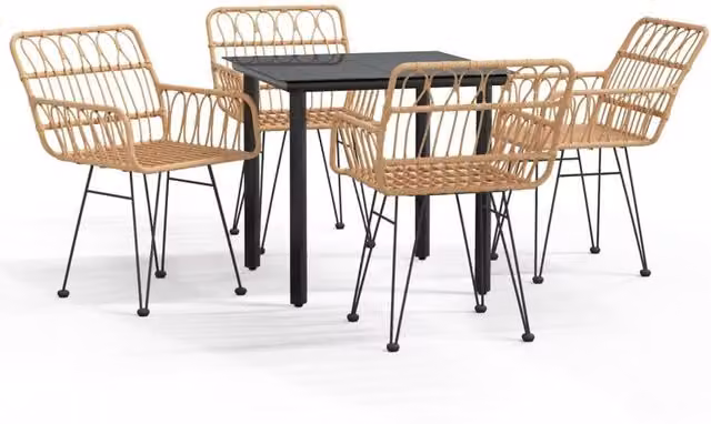Berkfield Home 5 Piece Brown Poly Rattan Garden Dining Set – 1