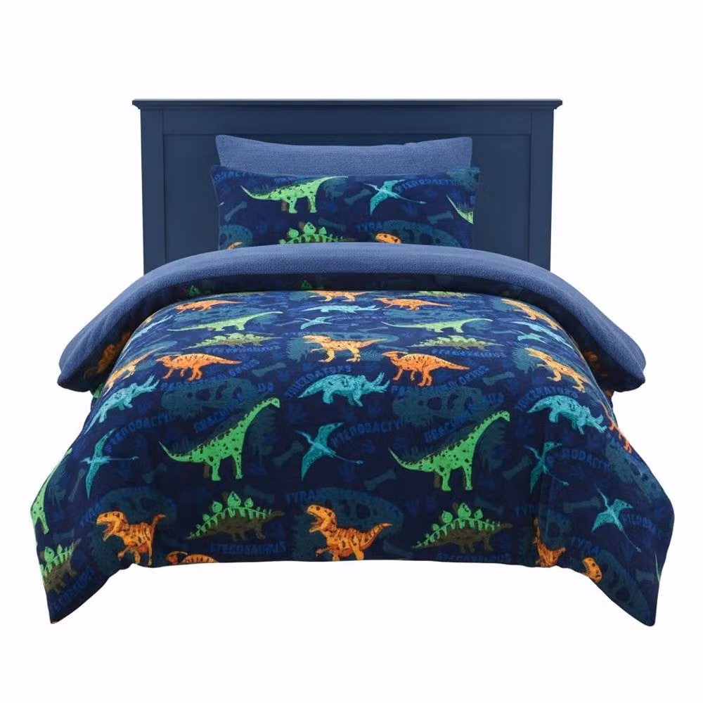 Snug City Dinosaur Kids Teddy Duvet Cover and Pillowcase Set, Blue, W: 140 cm, L: 200 cm – 2