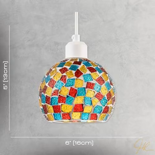 Happy Homewares Multicolour Geometric Mosaic Glass Dome Pendant Ceiling Lighting Shade W/D/H: 16 x 13 x 13 cm – 3