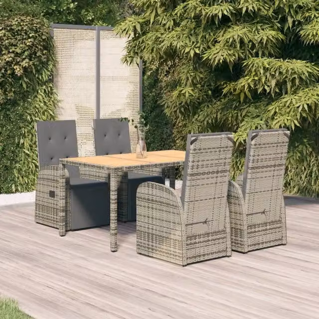 Berkfield Home 5 Piece Grey Poly Rattan and Solid Acacia Wood Garden Dining Set
