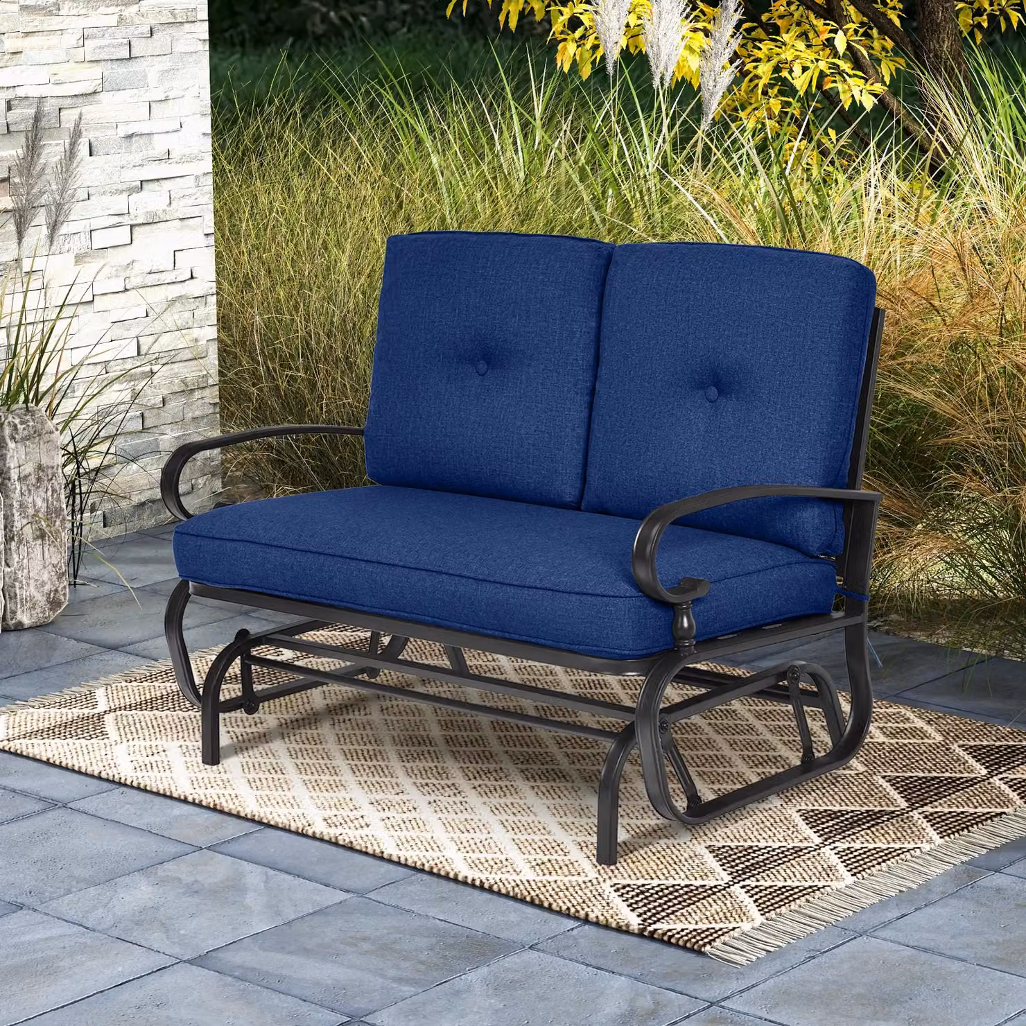 Gymax 2 Seater Outdoor Swing Glider Chair with Cushions in Navy Blue – 6