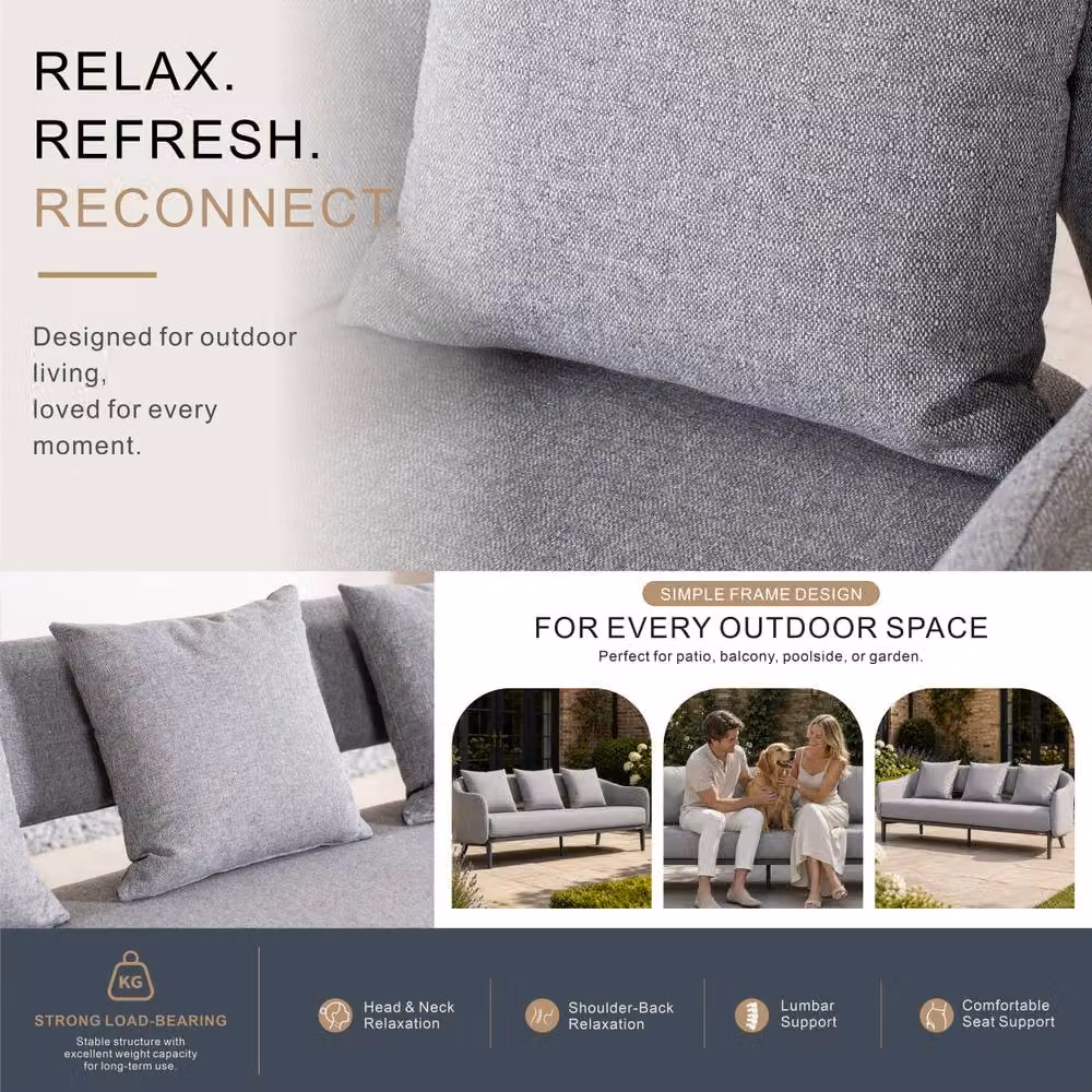 Mimo Powder Coated Aluminium Three-Seater Sofa in Grey with Scatter Cushions – 4