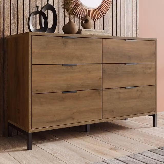 STILVORA 6 Drawer Chest of Drawers with Metal Frame in Light Oak – 1