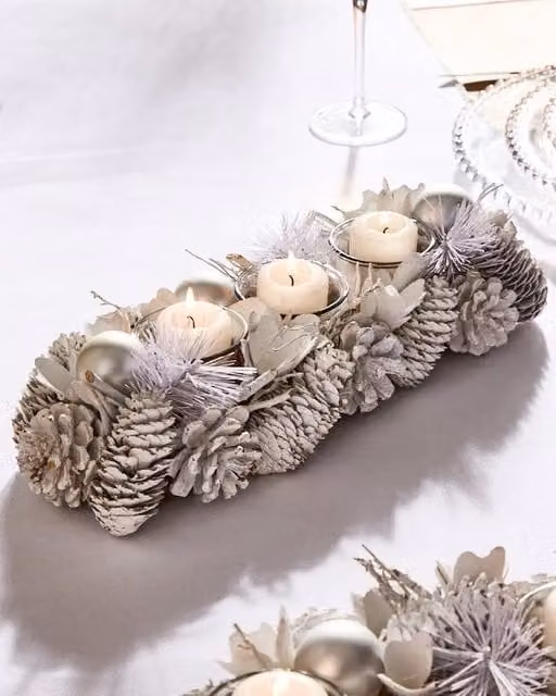 Dibor White and Silver Christmas Centrepiece Tealight Holder, 36 cm – 1