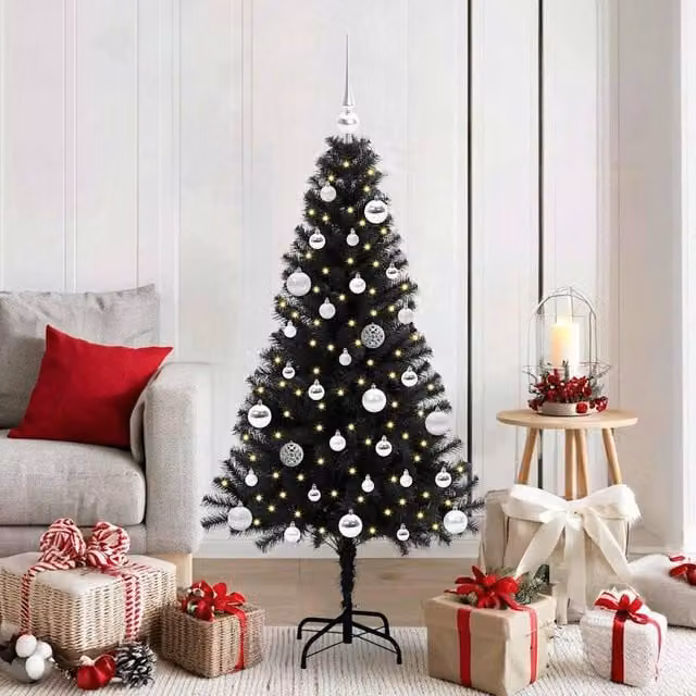 Berkfield Home Black PVC Christmas Tree with 150 LEDs and Stand, Height: 150 cm