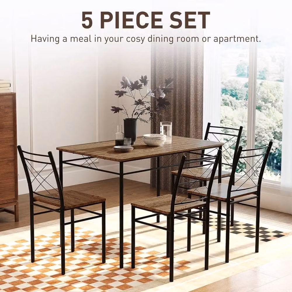 NESTLUNE 5 Piece Dining Table Set with 4 Chairs in Brown and Black, W/D/H: 100 x 75 x 75 cm – 3